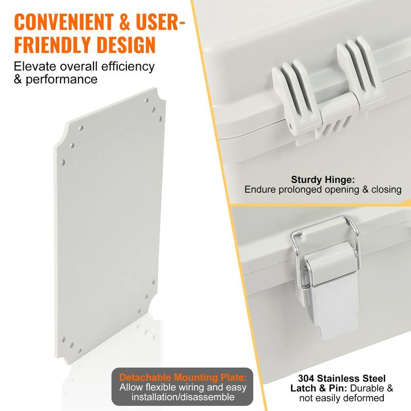 Outdoor Electrical Junction Box, ABS Plastic Electrical Enclosure Box with Hinged Cover Stainless Steel Latch