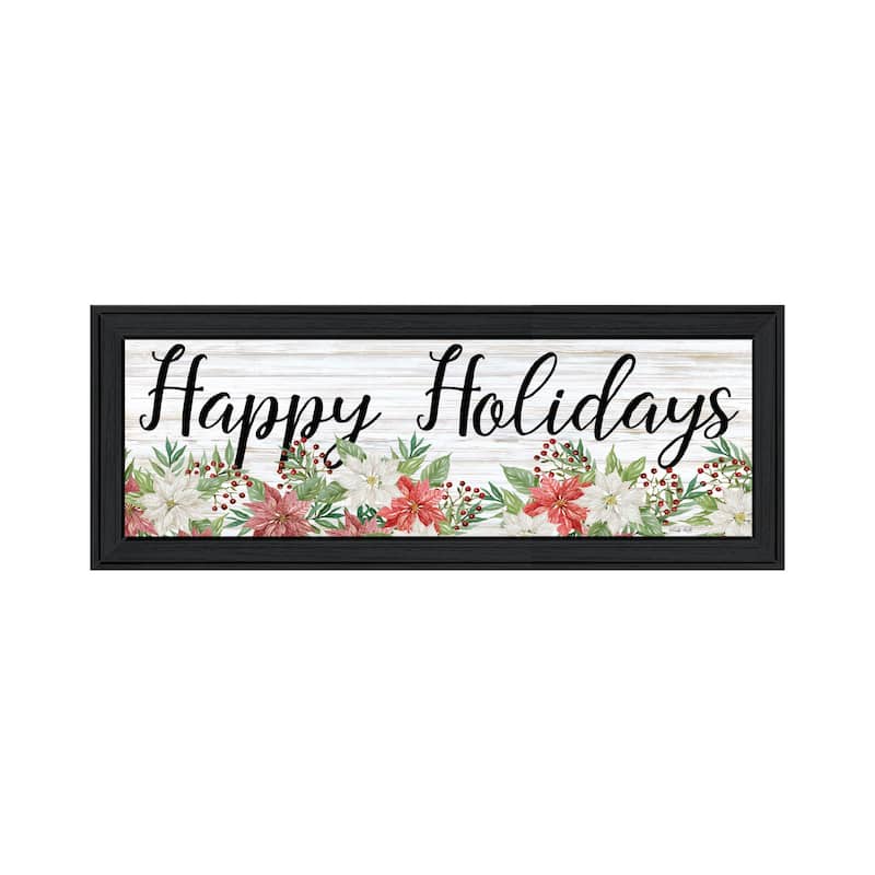 TrendyDecor4U Contemporary "Happy Holiday" Framed Print Wall Art - Charcoal