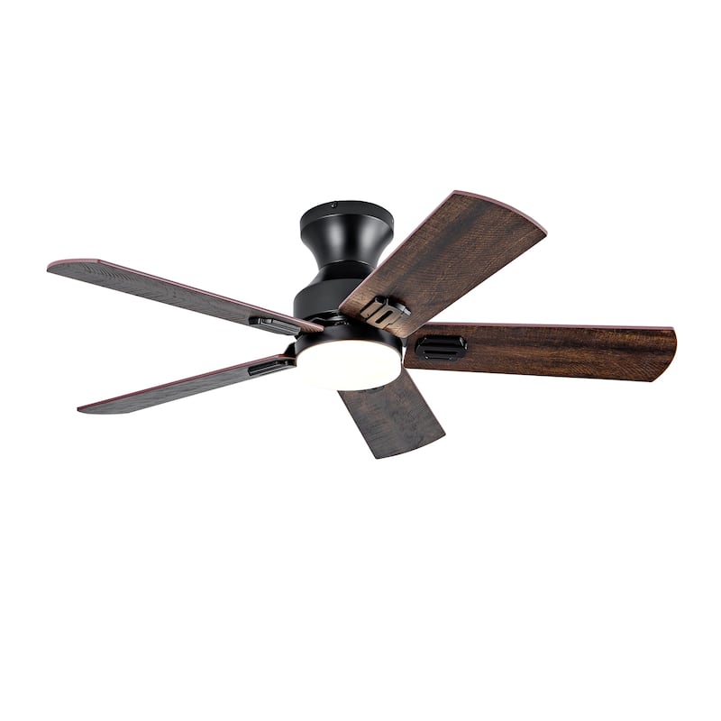 Ceiling Fans with Lights, 42 inch Low Profile Ceiling Fan with Light and Remote Control, Flush Mount, Reversible - Black