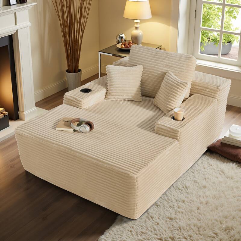 OVIOS Plush Convertible Floor Lounge Sofa with Cup Holder
