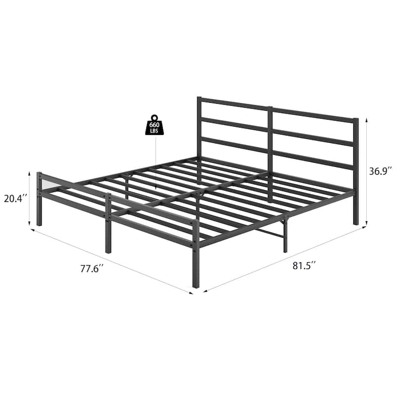 Black King Platform Bed Frame Metal with Headboard - Enhanced Folding Design