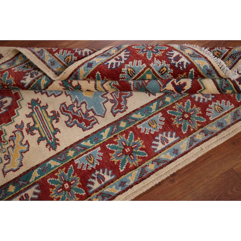 Geometric Kazak Oriental Accent Rug Entryway Handmade Wool Carpet - 3'4" x 5'0"