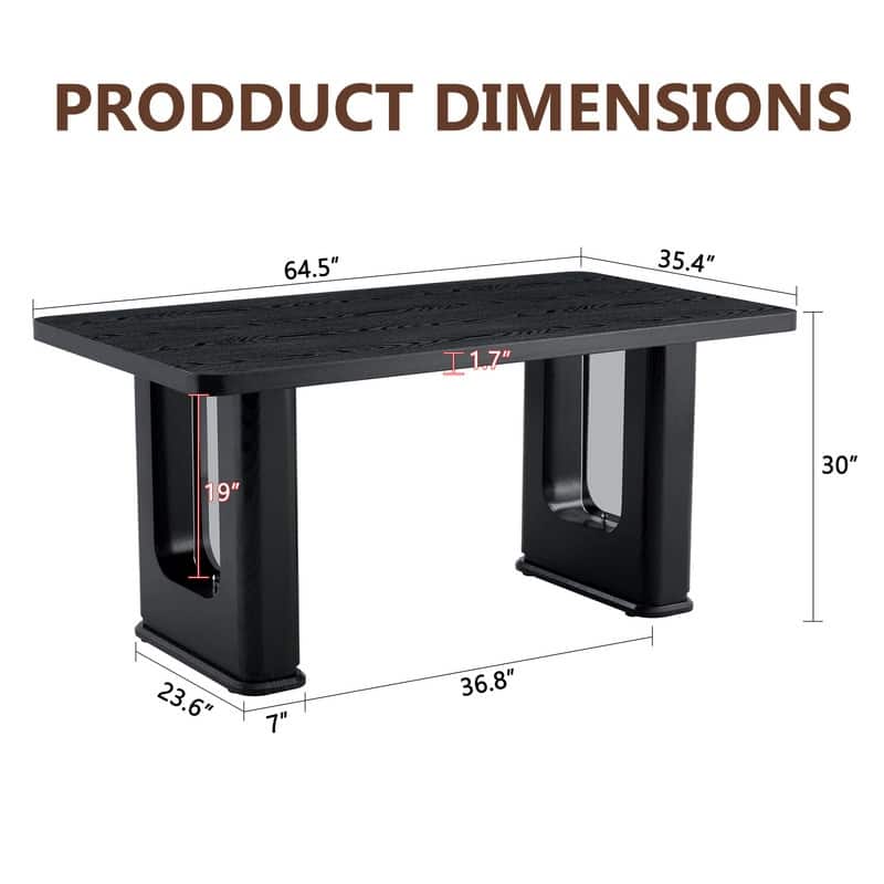64.5 x 35.4 Inch Modern Dining Table with Wood Texture & Glass Accent