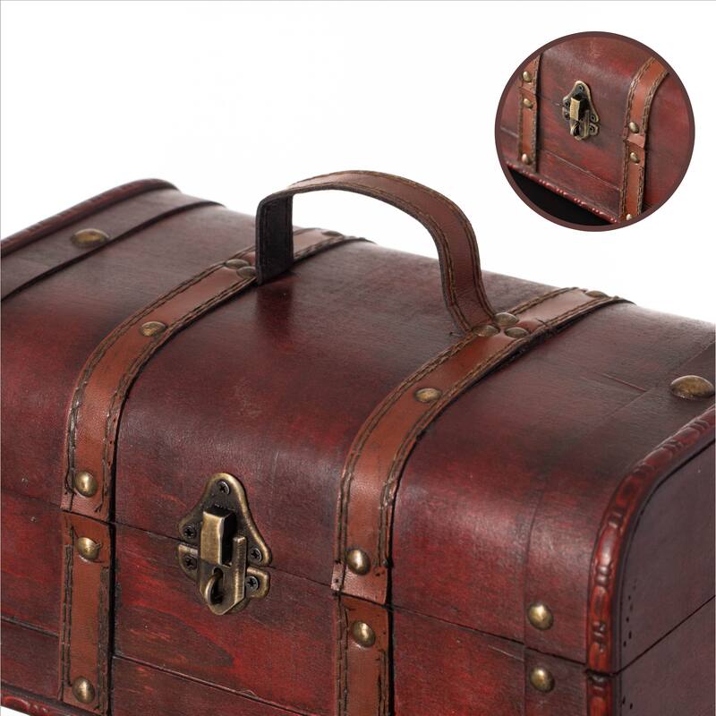 Decorative Vintage Wood Treasure box - Wooden Trunk Chest with Handle