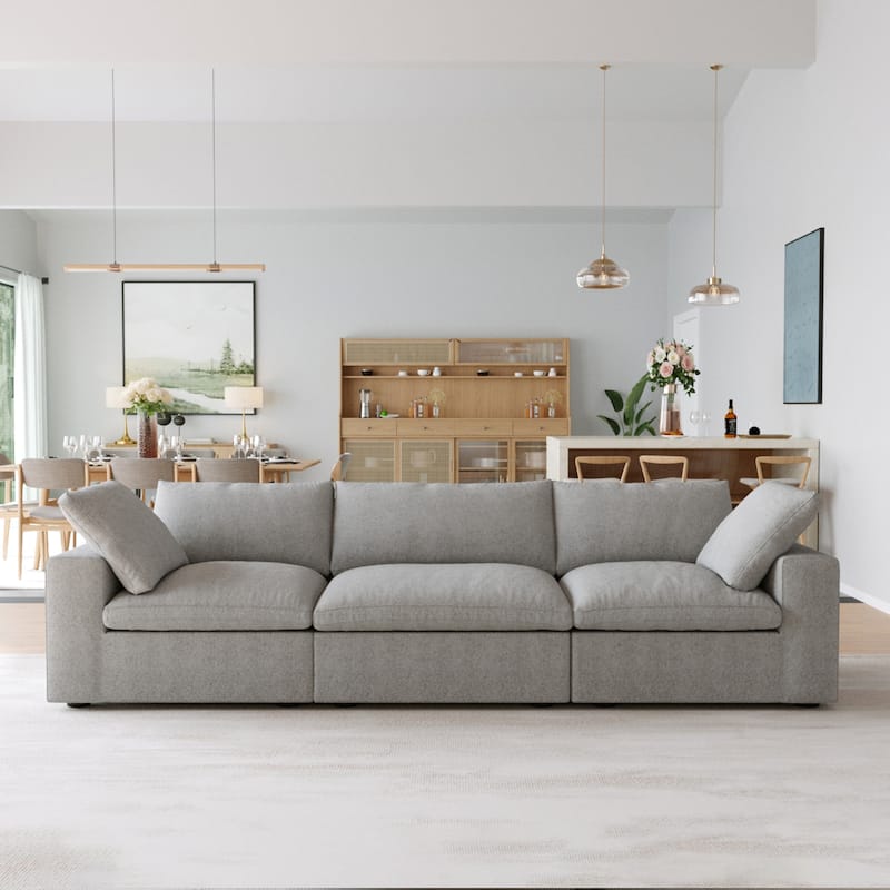 Modern Linen Sectional Sofa Commix Down Filled Overstuffed Upholstered Couches for Living Room - grey 3-seats