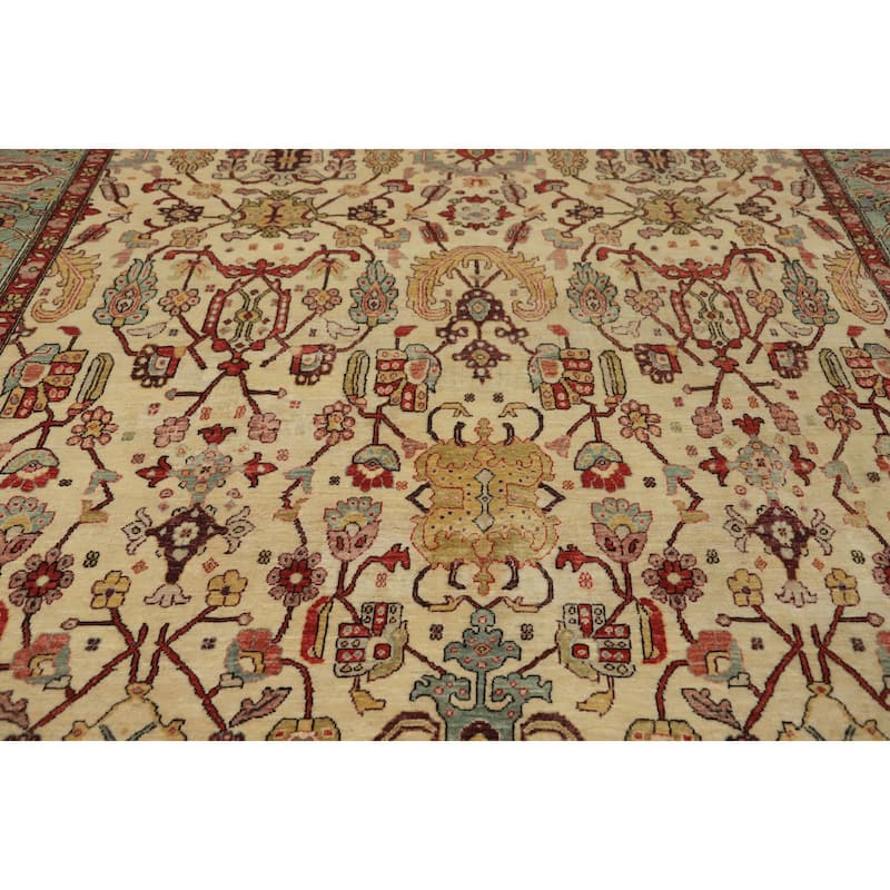Hand Knotted Traditional Wool Beige Geometric Area Rug - 10' 9'' X 8' 3''