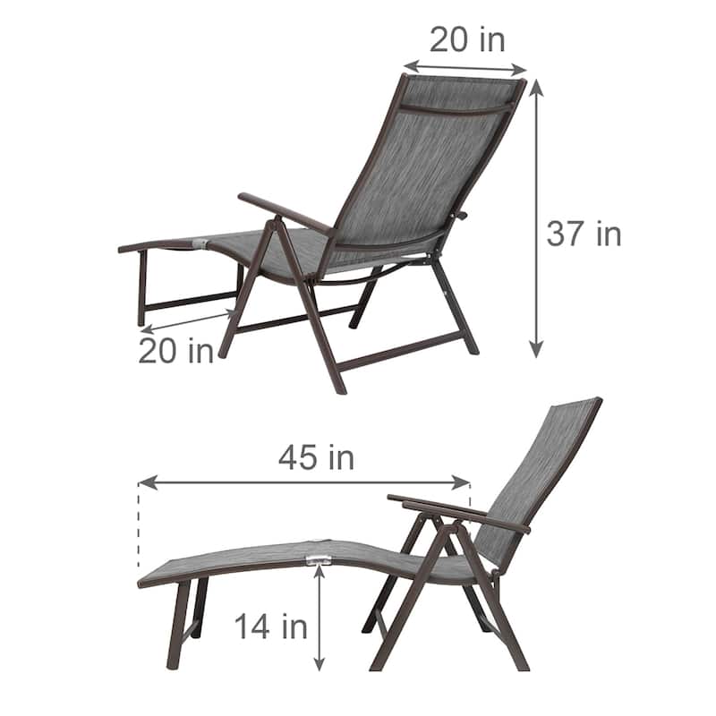 Pellebant Outdoor Folding Adjustable Aluminum Patio Chaise Lounge Chair