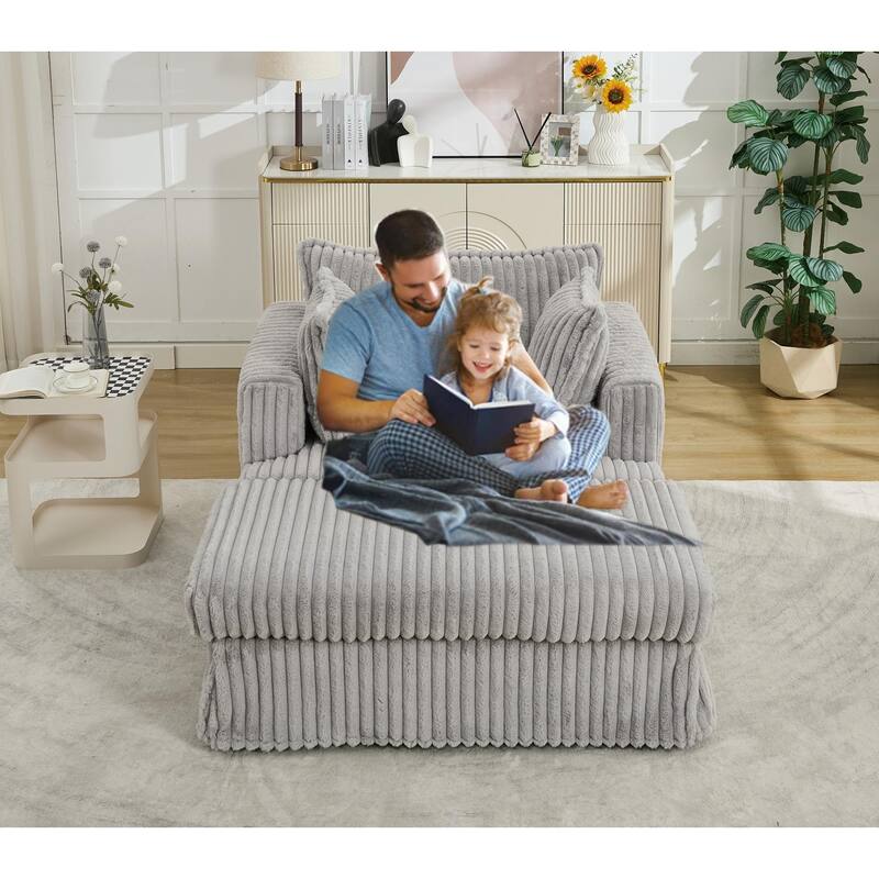47.7'' Corduroy Deep Seat Upholstered Daybed with Movable Ottoman