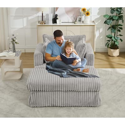 Light Gray Modern 47.8" Upholstered Oversized Chaise Longue Chair with Ottoman and Pillows