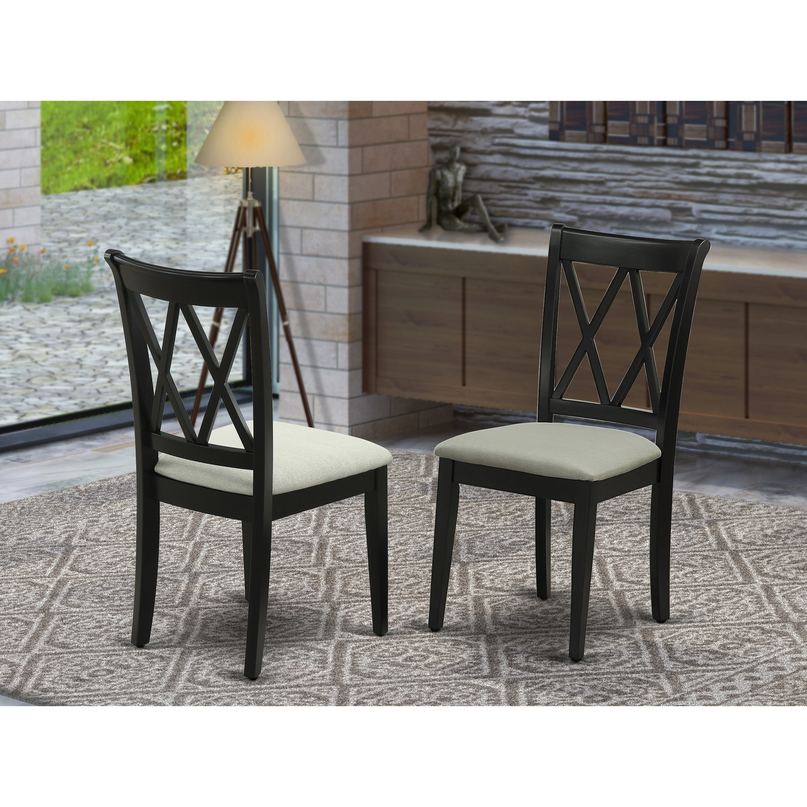 clarksville black double xback chairs with linen fabric set of 2
