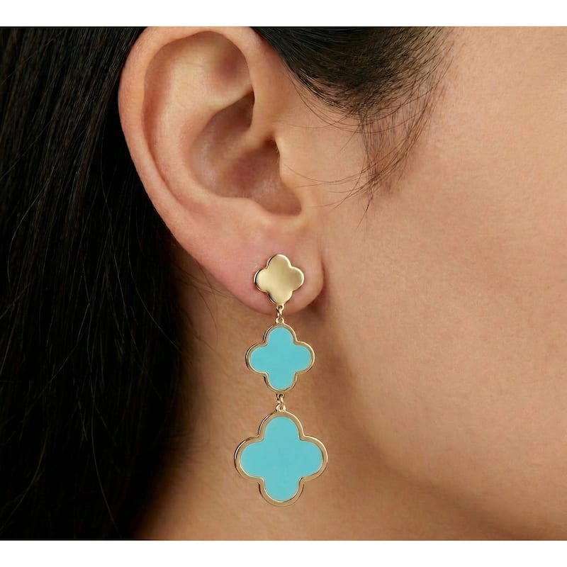 Italian Gold 14K Yellow Gold Dangle Clover Earrings 1.50 Inch Drop - Made in Italy 2.60 gms