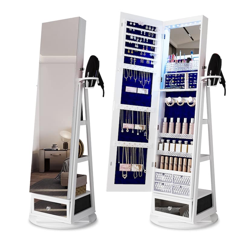 22'' Wide Rotatable Jewelry Armoire with Mirror - N/A