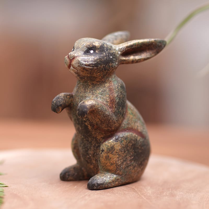 Novica Handmade Tiny Bunny Wood Figurine