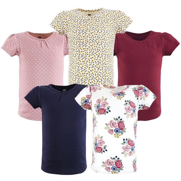 slide 1 of 1, Hudson Baby Girl Short Sleeve T-Shirts, Blush Navy Floral Blush Navy Floral - 2T