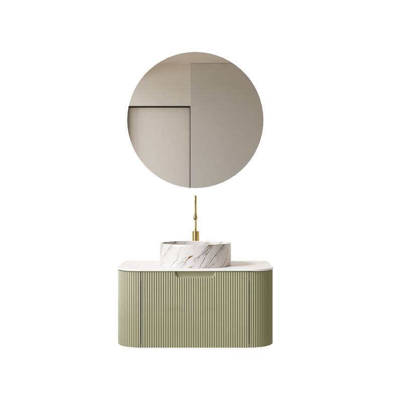 24" Floating Bathroom Vanity with White Round Vessel Ceramic Sink