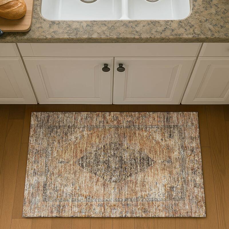 Premium Washable Super Soft Vintage Traditional Mayfield Rug - Copper - 1'8" x 2'6"