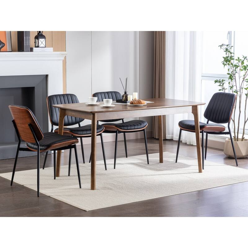 Dining Chairs Set of 2, PU Leather Upholstered Chairs, Kitchen Chairs with Bentwood Back, Metal Legs & Adjustable Foot