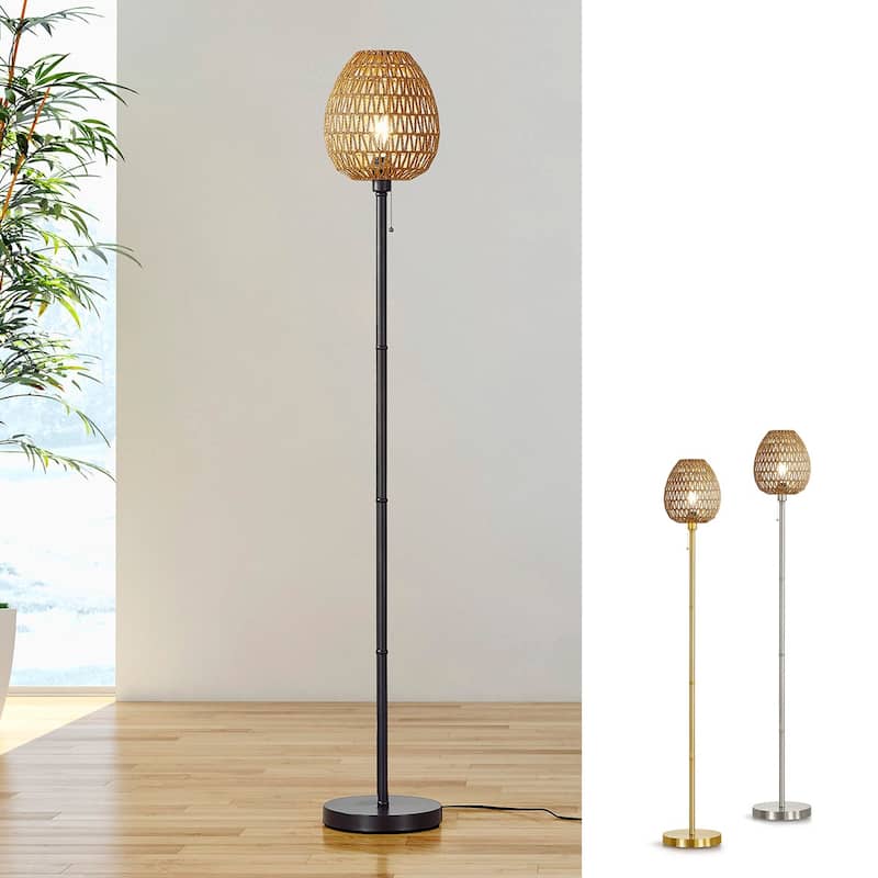 HOMEGLAM Oval Woven Rattan 68" Metal Floor Lamp