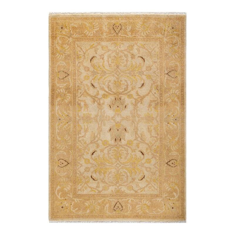 Overton Hand Knotted Wool Vintage Inspired Traditional Ottoman Ivory Area Rug - 4' 2" x 6' 3"