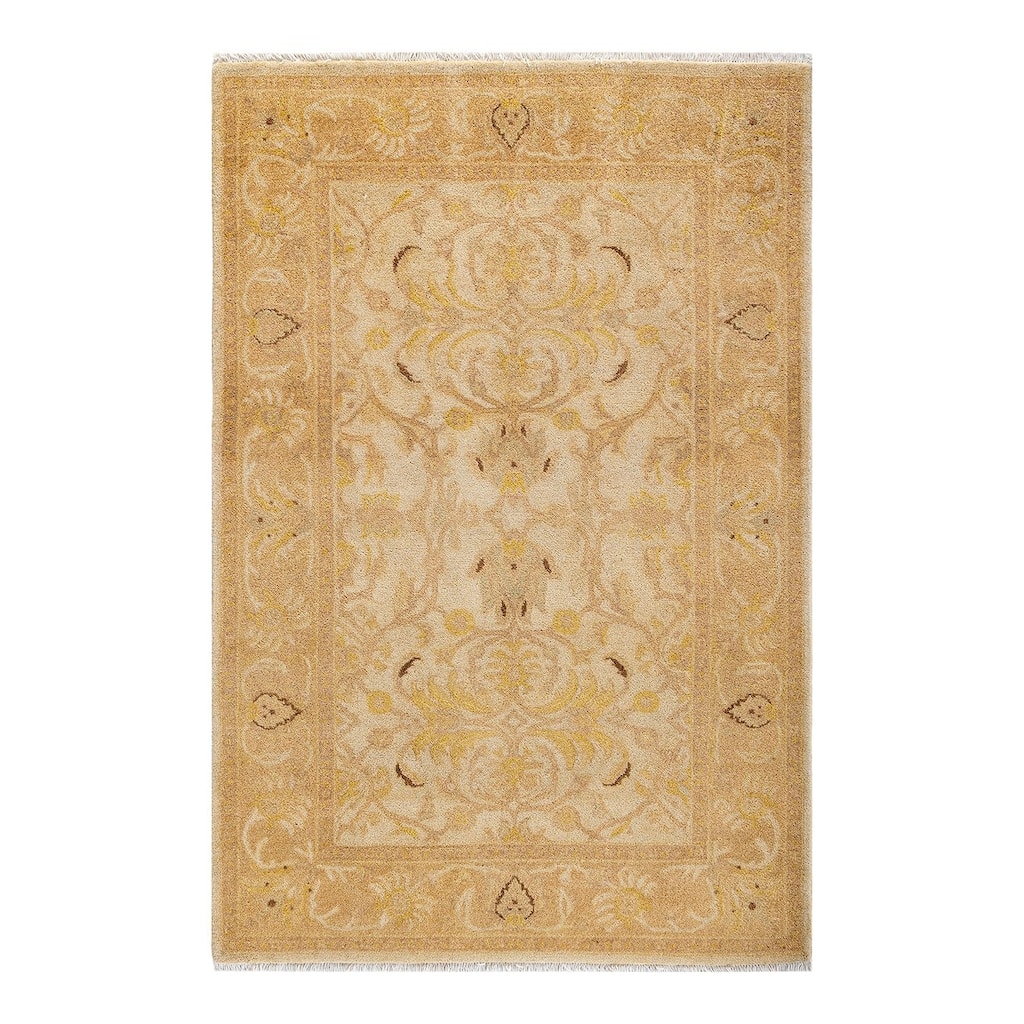 Overton Hand Knotted Wool Vintage Inspired Traditional Ottoman Ivory Area Rug - 4' 2" x 6' 3"