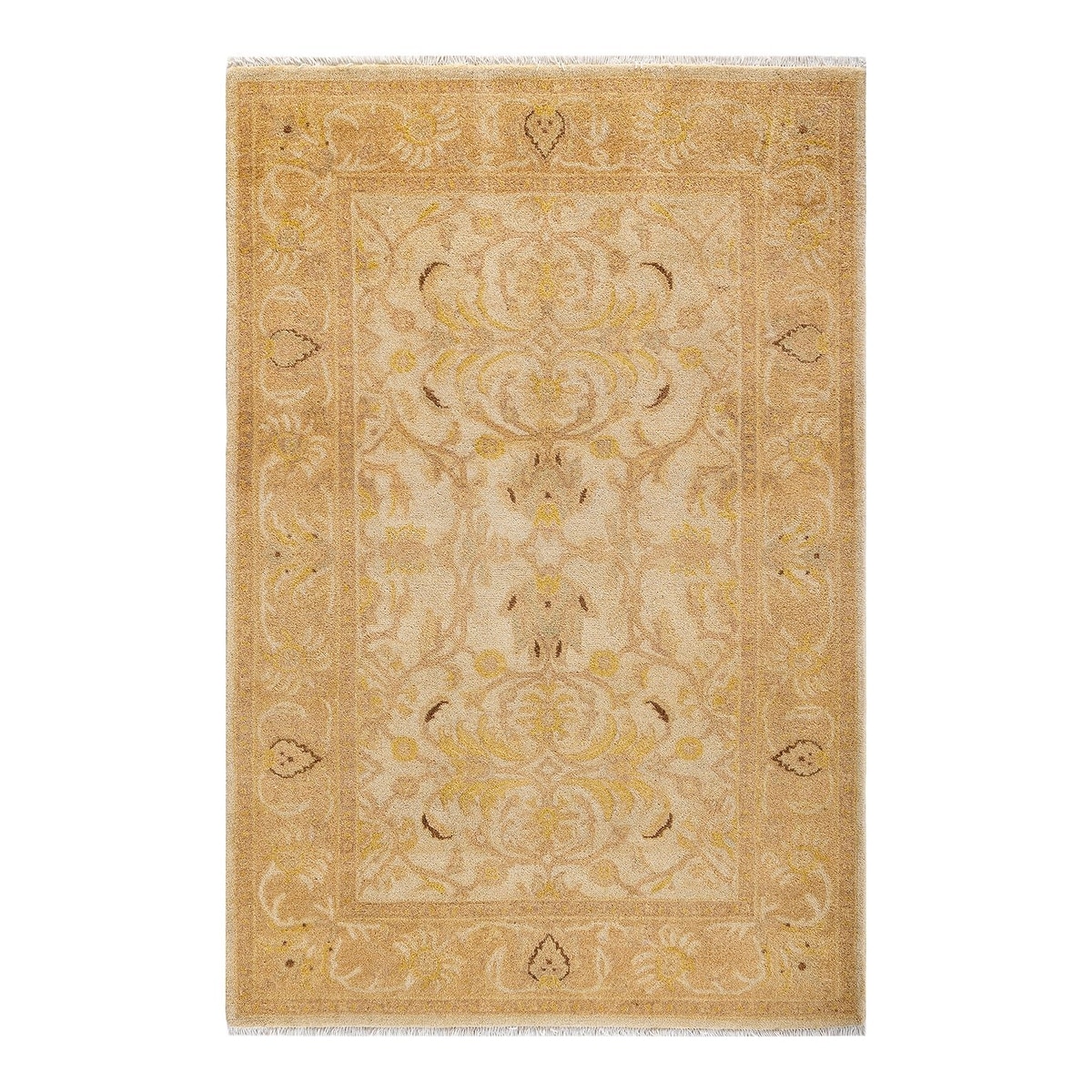 Overton Hand Knotted Wool Vintage Inspired Traditional Ottoman Ivory Area Rug - 4' 2" x 6' 3"