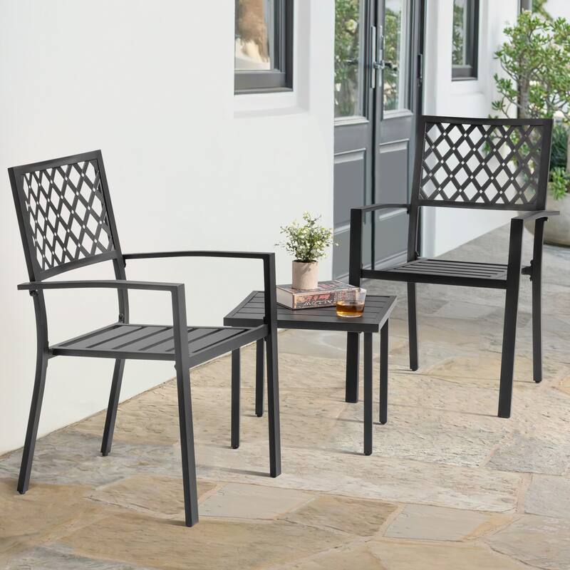 Patio Bistro Set with Stackable Chairs, Powder-Coated Iron Frame