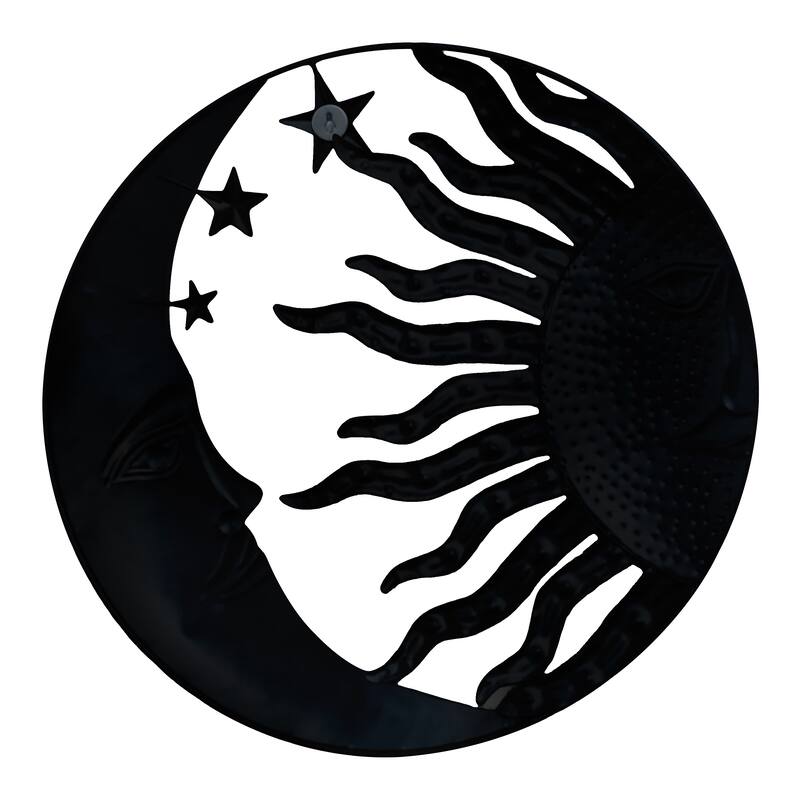 21 Inch Handcrafted Sun and Moon Accent Wall Decor, Round Metal Wall Mount, Rustic Gold, Bronze