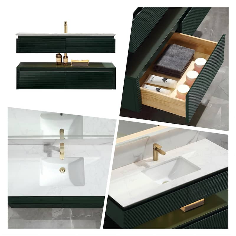 Modland 36''/48'' Floating Bathroom Vanity with ETL-Certified LED Lighting, Soft-Close Drawers & Waterproof, Green