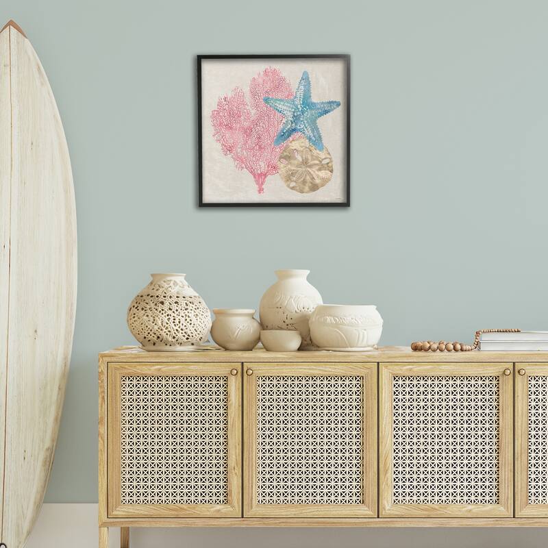 Stupell Sea Life Trio on Beige Framed Giclee Art Design By Amber Sterling