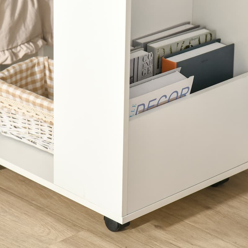 HOMCOM C-Shaped Sofa Side Table Mobile End Table with Storage and Wheels for Living Room, Bedroom, Office
