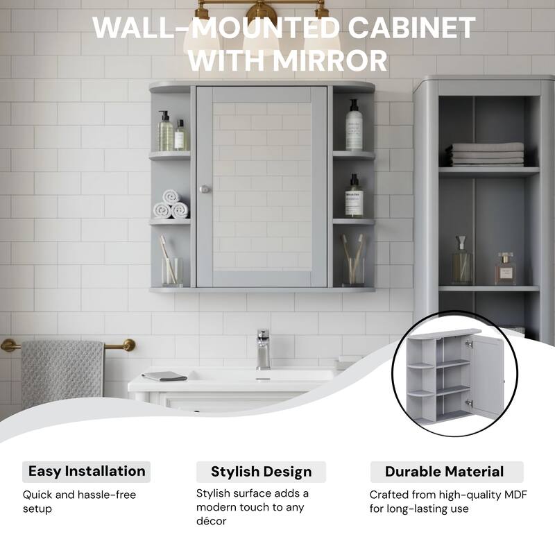 Christopher Knight Home - Modern Wall Mounted Medicine Cabinet with Mirror and Adjustable Shelves