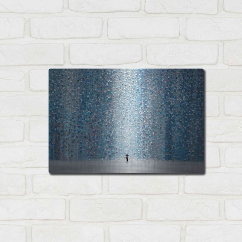 Luxe Metal Art 'Blue Rain' by Ekaterina Ermilkina, Metal Wall Art