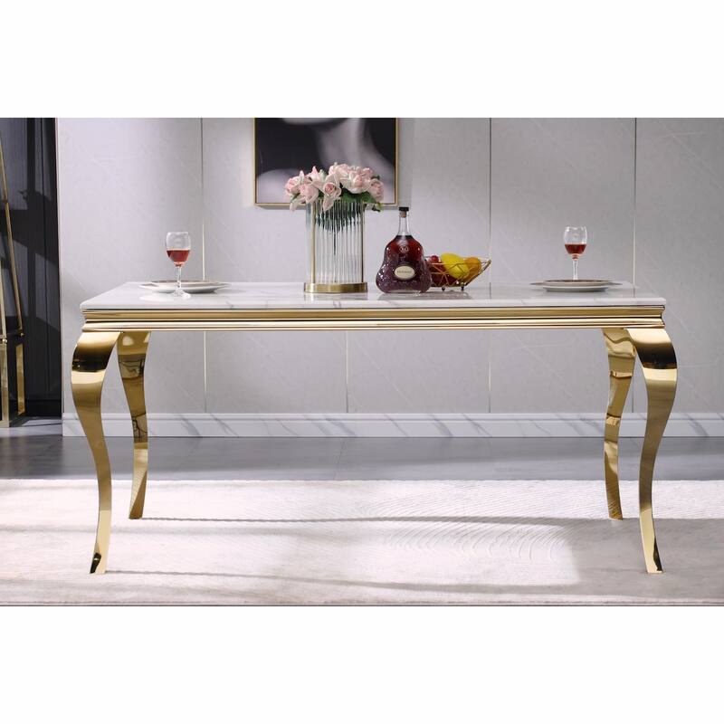 Modern Dining Room Table with Polished Stainless Steel Legs