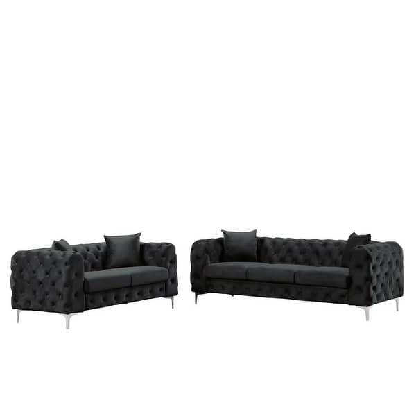 slide 5 of 14, Morden Fort Modern Contemporary Loveseat and Sofa Set with Deep Button Tufting Dutch Velvet, Solid Wood Frame and Iron Legs Black