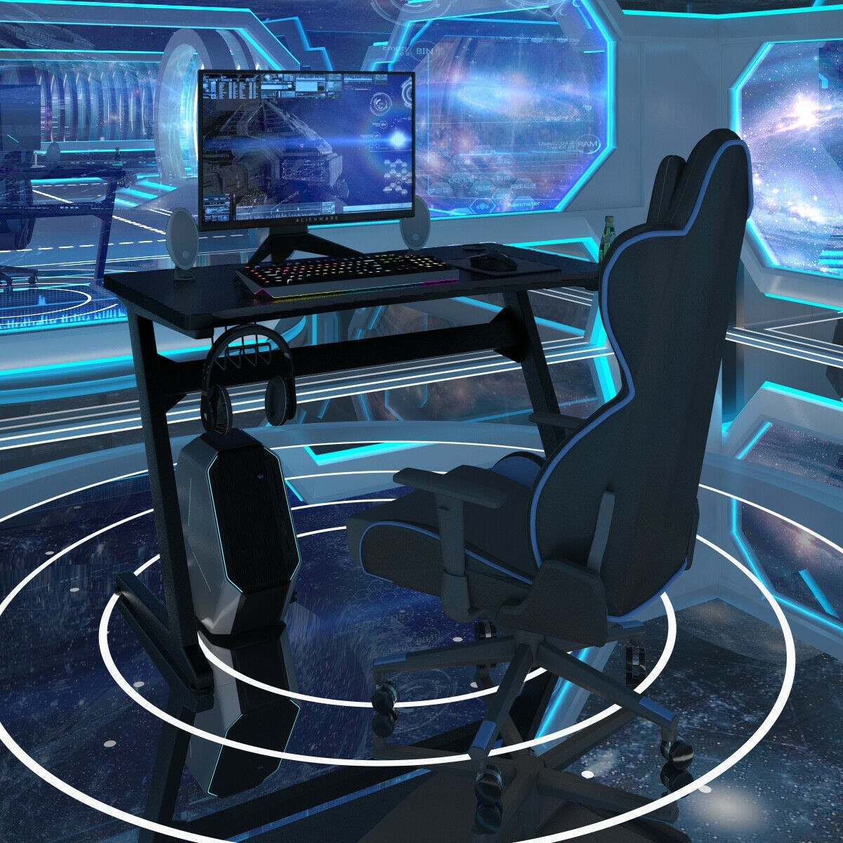 Gymax Gaming Desk Computer Studio Desk PC Table Z Shape Gamer