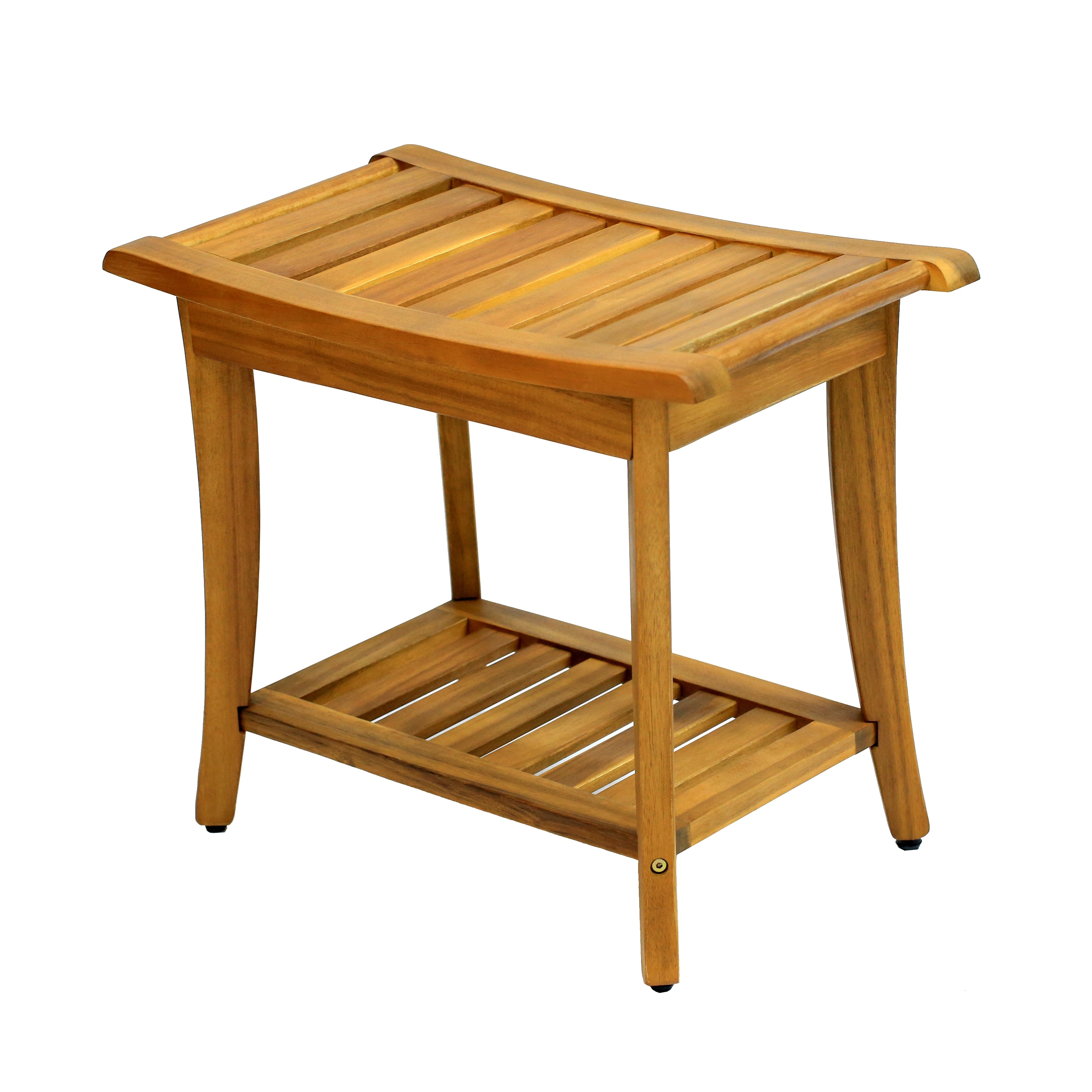 Tucker Modern Acacia Wood Shower Bench with Storage Shelf, Water-Resistant 2-Tier Spa Bath Stool for Bathroom and Outdoor Use