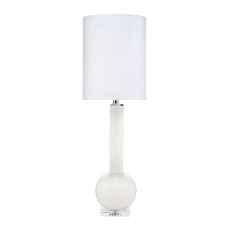 Jamie Young Studio Glass Table Lamp With Tall Thin Drum Shade - White