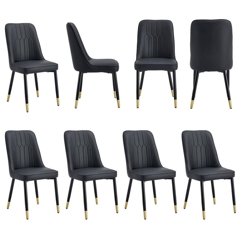 Modern Dining Chairs with PU Leather Backs and Metal Chairs Legs, for Dining Rooms Kitchens, 8-Piece Set - Black