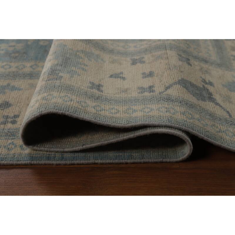 Transitional Blue Oushak Turkish Area Rug Hand-Knotted Wool Carpet - 8'0"x 9'10"