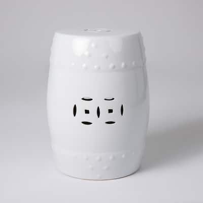 Double-Medallion Ceramic Indoor/Outdoor Garden Stool/Table in Optic White