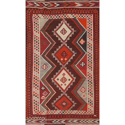 Geometric Kilim Shiraz Persian Area Rug Hand-Woven Wool Carpet - 4'9" x 8'4"