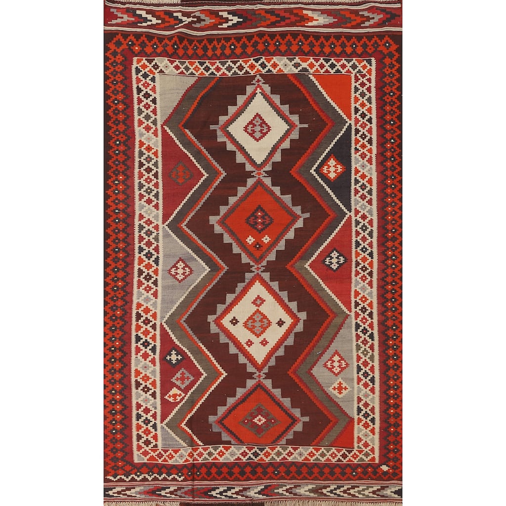 Geometric Kilim Shiraz Persian Area Rug Hand-Woven Wool Carpet - 4'9" x 8'4"