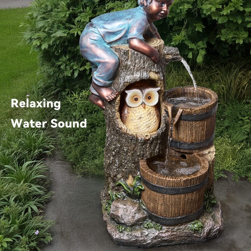 Kid and Owl Play 2-Tier Cascading Outdoor Fountain Weather Resistant with Outdoor Decor