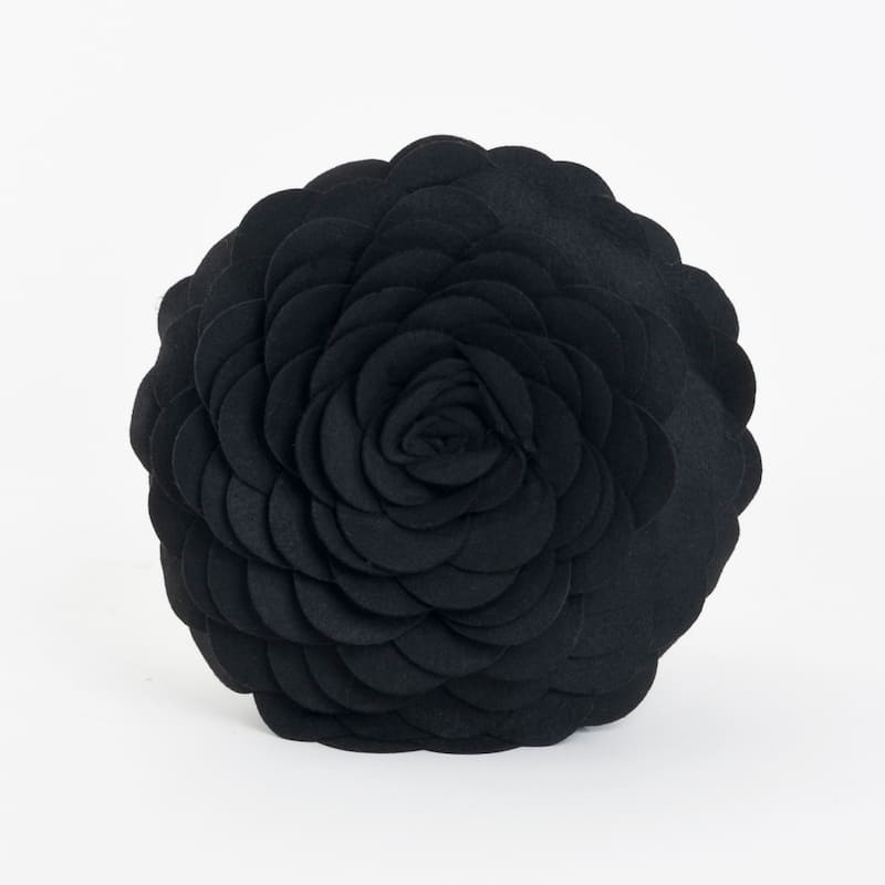 Elegant Textured Colorful Decorative Flower Throw Pillow - 13"x13" - Black