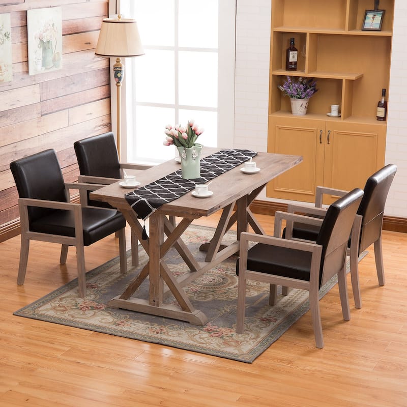 Wood Accent Chair Upholstered Armchair, Set of 1/2 - 20.9"W x 23.6"D x 33"H - Set of 4 - Black PU