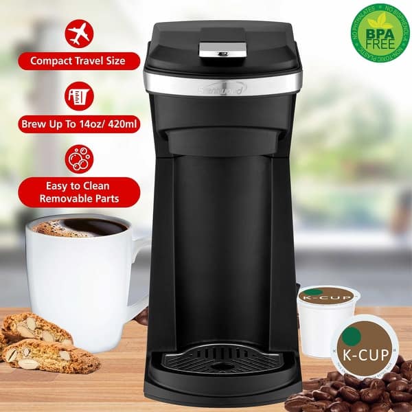 Brentwood K-Cup Single Serve Coffee Maker with Reusable Filter Basket, Black