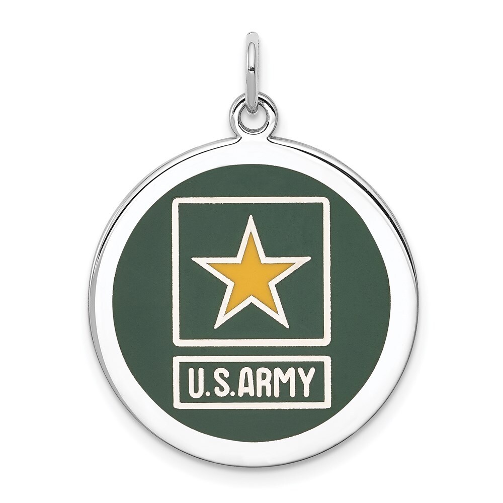 925 Sterling Silver Rhod-plated US Army Logo Disc Pendant 
