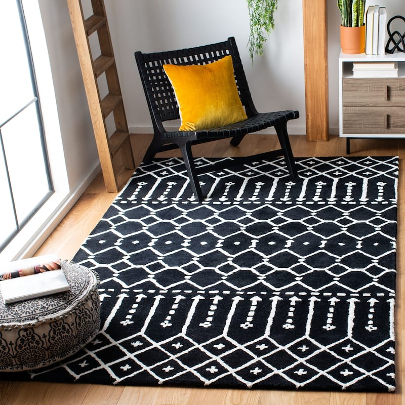 SAFAVIEH Handmade Himalaya Parasols Modern Wool Rug - 8' x 10' - Black/Ivory