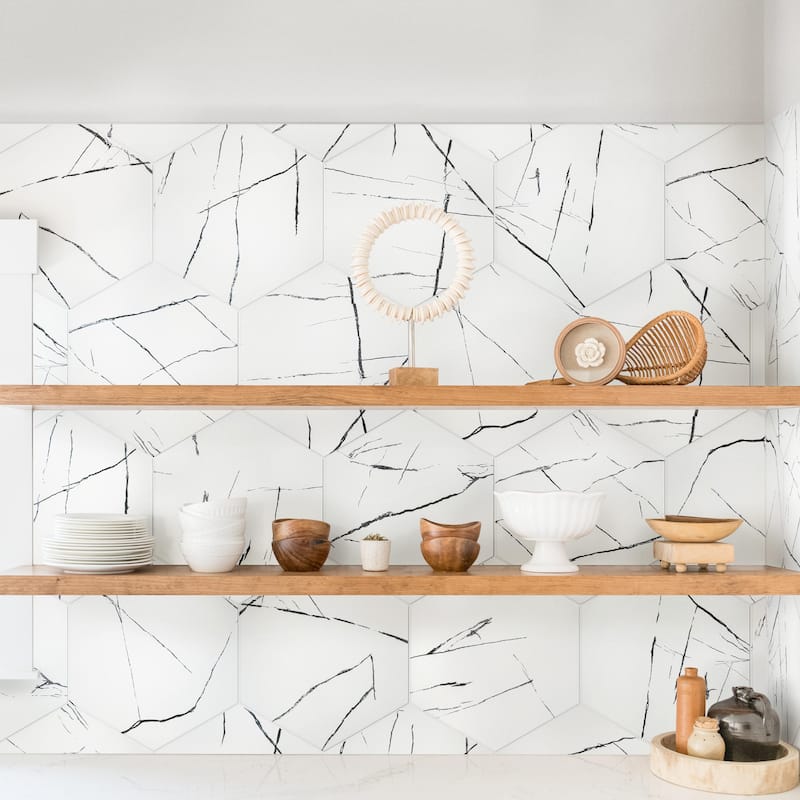 Merola Tile Visium Hex White 17-1/8" x 19-3/4" Porcelain Floor and Wall Tile - Sample swatch
