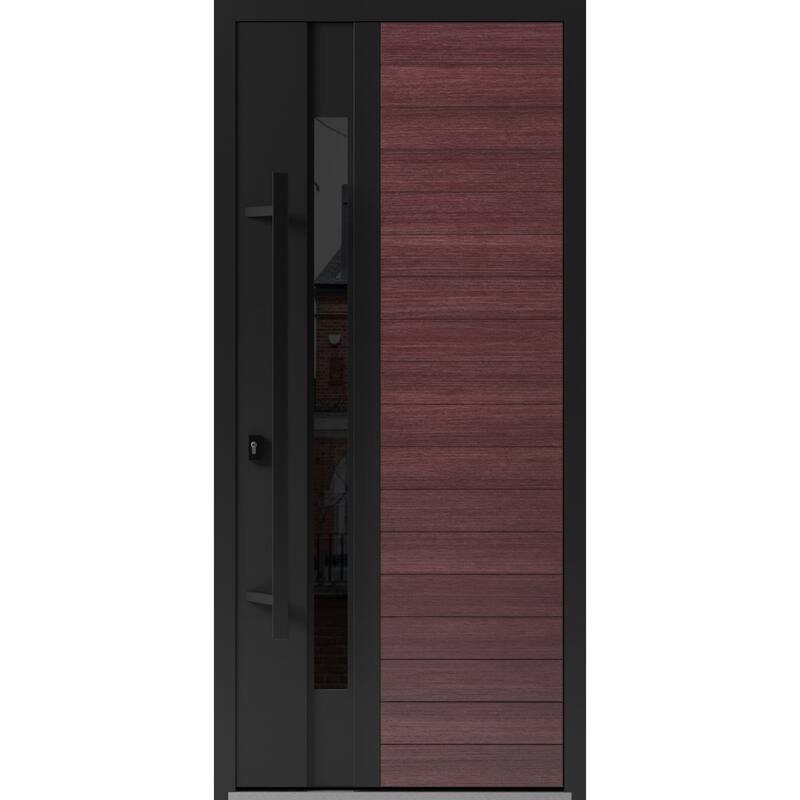 Front Exterior Prehung Steel Door Ronex 0162 Red Oak Entry Metal Painted W36xH80 Left hand Inswing - Red - 36 x 80